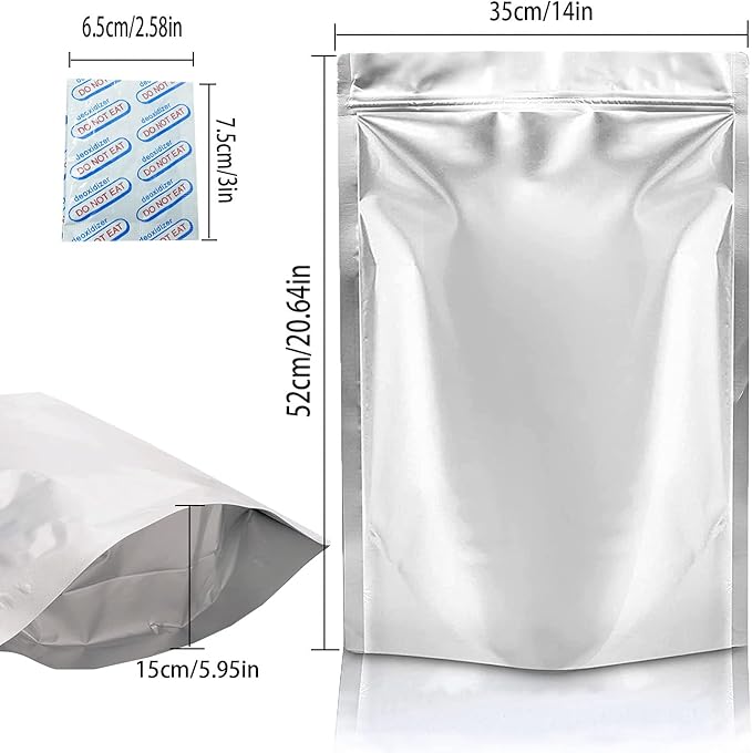 15Pk 4 Gallon Mylar Bags for Food Storage and 20 x 1500cc Oxygen Absorbers, 10 Mil Packaging Bags for Food Storage, Zipper Resealable Pouches Heat Sealable Stand Up Bags