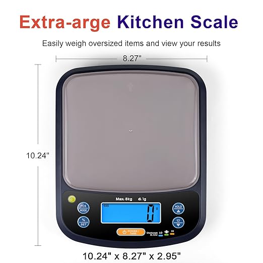 THINKSCALE Digital Food Scale 8000g/1g Precise,% Mode & Removable Stainless Steel Platform, 6 Units, Tare, PCS Counting, IPX6 Waterproof for Baking, Coffee, Keto, Meal Prep, Batteries & AC/DC Adapter