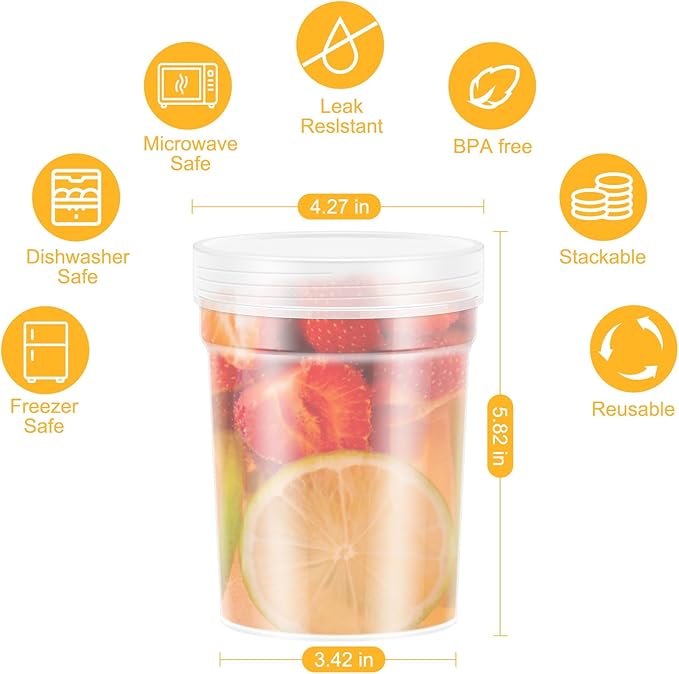 32oz-6 Pack Deli Container with Lids,Plastic Freezer Soup Storage Containers BPA Free,Leak Proof,Stackable, Microwave Dishwasher Safe
