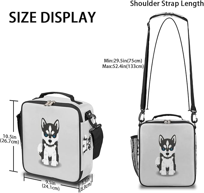Kids Lunch Box for Boys Girls Husky Dog Lunch Bag Cute Dog Kids Lunch Bags Insulated Kids Lunch Bags with Adjustable Shoulder Strap for School, Picnic