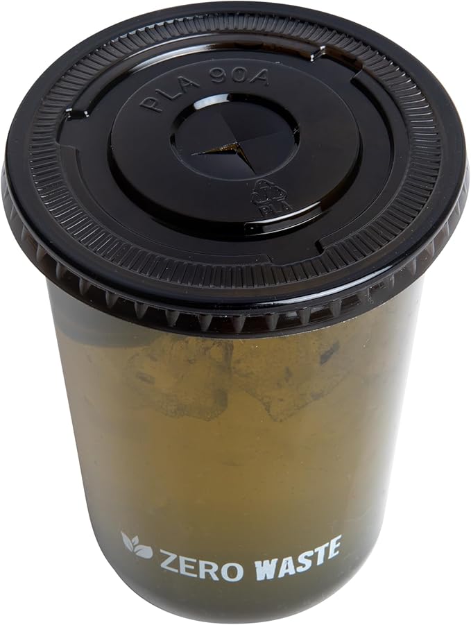 LIDS ONLY: Zero Waste 3.5 x 3.5 Inch Plastic Lids, 100 Disposable Flat Lids - Cups Sold Separately, Commercially Compostable, Black PLA Plastic Lids, Fits 12,16, And 24 Ounce Cups - Restaurantware