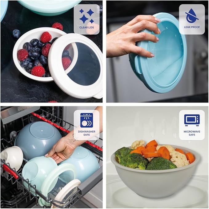 WHYSKO Mixing Bowl Set, 12 Piece Colorful Plastic Mixing Bowls with Lids Set for Food Prep Storage and Serving, Dishwasher Safe Microwave Safe for Kitchen Baking Cooking