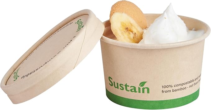 LIDS ONLY: Sustain Round Paper Soup Container Lids, 200 Disposable Ice Cream Cup Lids - Cups Sold Separately, For 3 And 4 Ounce Cups, Bamboo To Go Cup Lids, PLA lining, Compostable - Restaurantware