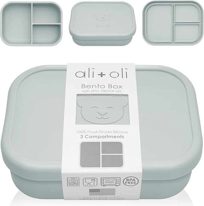 Ali+Oli Silicone Bento Box (Blue) Lunch Box for Kids, Toddlers, Preschoolers & Adults | BPA-Free and Spill-Proof | Ideal for School, and On-the-Go Meals| Perfect for Lunch, Snacks, and Meals