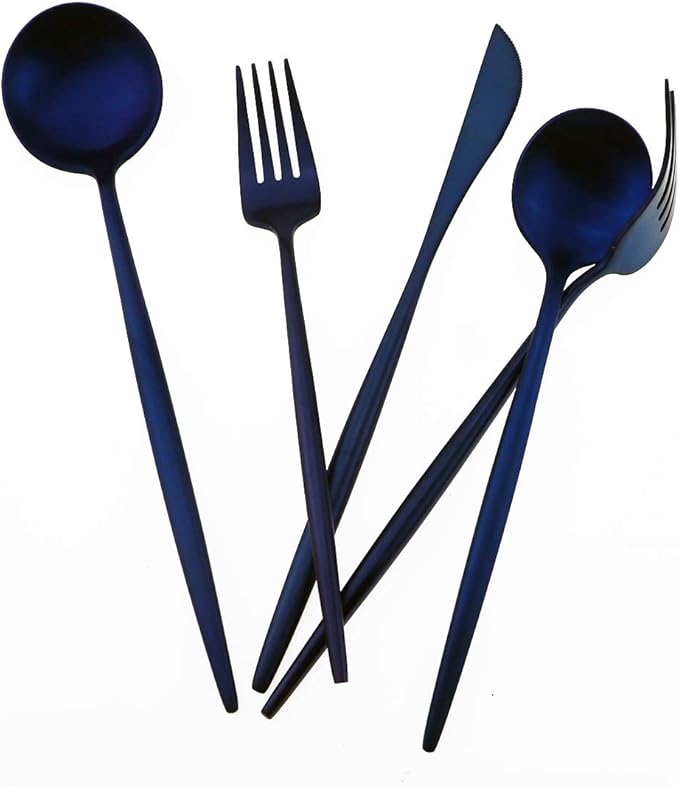 Gugrida 20-Piece 18/10 Stainless Steel Flatware Silverware, Luxury Dinnerware Set Travel Cutlery Tableware Include Knife Fork Spoon Service for 4,Healthy & Eco-Friendly Dishwasher Safe (Blue Matte)