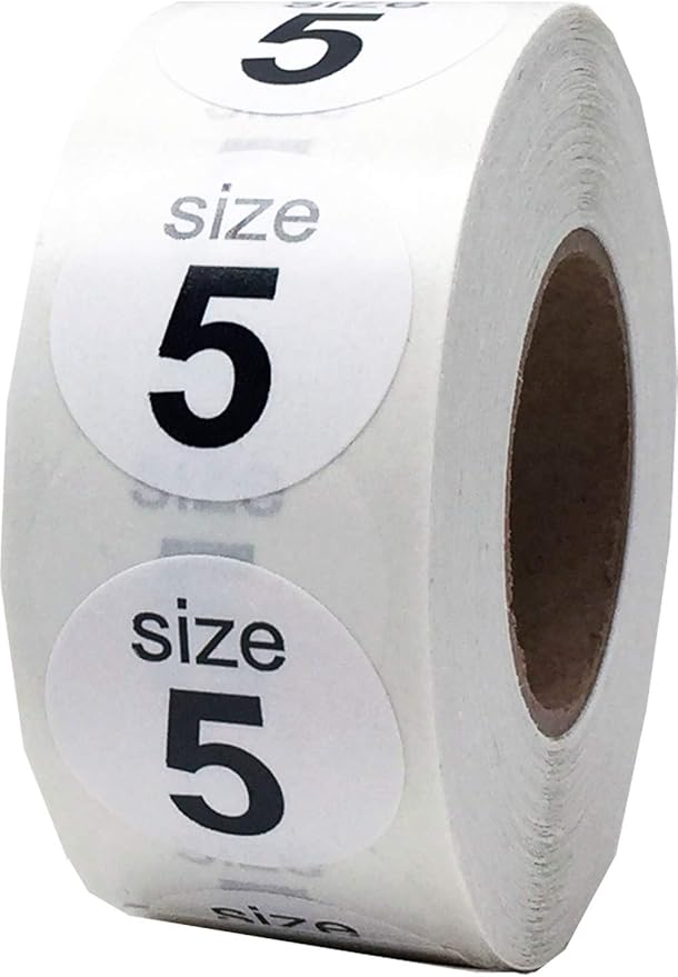 Shoe Size 5 White Stickers - 3/4 Inch Round, 500 Semi-Gloss Adhesive Labels Per Roll for Retail, Footwear Inventory, and Organization - Made in The USA
