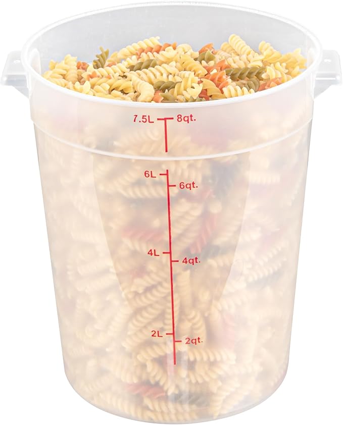 Restaurantware-Met Lux 8 Quart Food Storage Container, 1 Translucent Storage Container - Lids Sold Separately, Red Volume Markers, Dishwashable Container, Side Handles, For Storing Foods