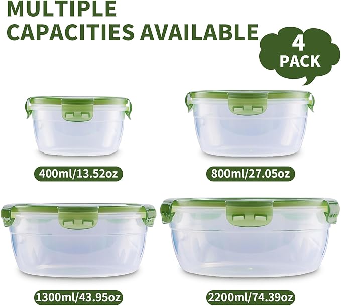 Today's Present Food Storage Container with Lids Set For 4, Plastic Mixing Bowls, Airtight Stackable Leakproof Reusable Storage Containers for Kitchen, BPA Free, Microwave, Dishwasher, Freezer Safe