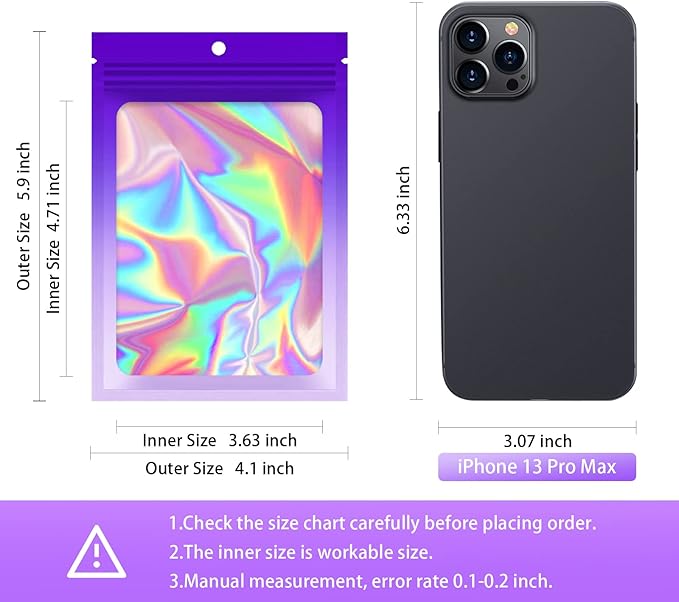 100 Pieces Resealable Mylar Bags, Smell Proof Bags with Clear Window for Food Storage Party Favor Packaging Small Business (Gradient Purple, 4.1×5.9 Inch)