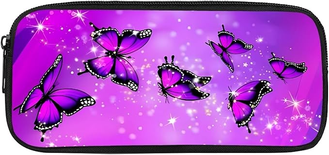 Dolyues 3 Piece Fashion Kids Backpack Set with Lunch Bag and Pencil Box, Purple Shiny Crystal Butterfly Print School Bookbag Outdoor Travel Bags Lightweight Daypack for Teen Girls