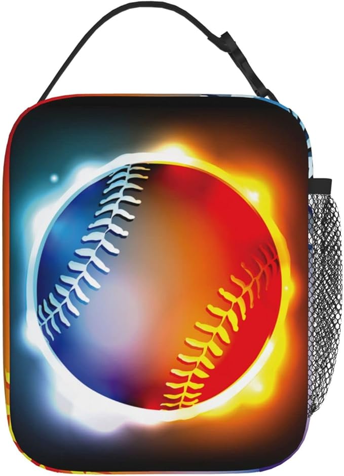 SARA NELL Cool Growing Fireball Lunch Box Baseball Lunch Bag Insulated Reusable Portable Lunch Tote Cooler Bag for Women Men Teens Kids, Office Work School Travel Lunchbox