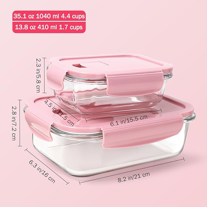10PCS Glass Food Storage Containers Set with Lids Meal Prep Containers Reusable for Dishwasher Microwave Oven Freezer(10 lids,10 Containers-PINK)