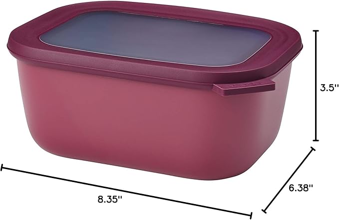 Mepal Cirqula 50.7oz/1,500ml Circular Rectangular Multi Food Storage & Serving Container with Transparent Lids | Perfect for Food Prep | Microwave & Dishwasher Safe | Nordic Berry | Made in Holland