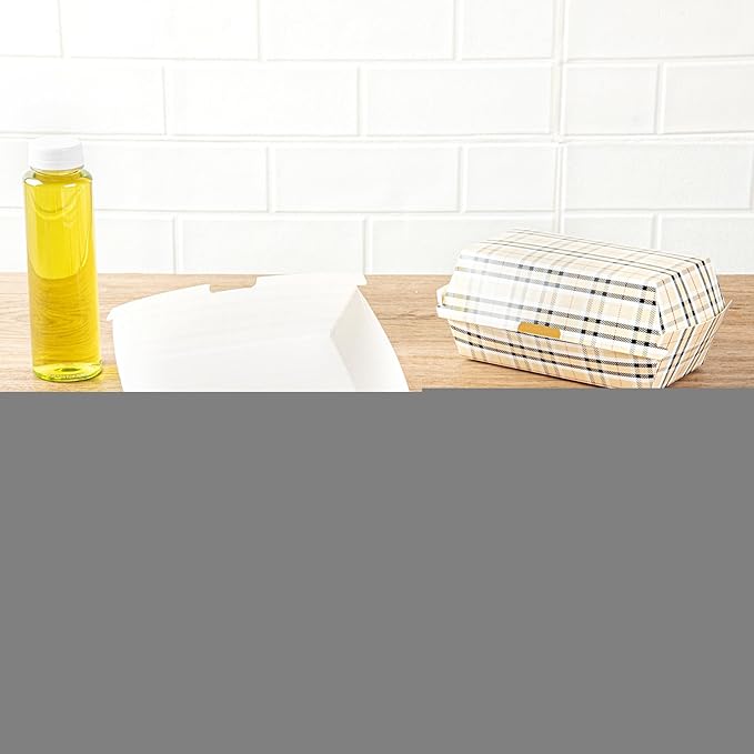 Restaurantware Bio Tek 6.7 x 3.5 x 3.5 Inch Clamshell Food Containers 100 Disposable Sandwich Containers - Hinged Lid Tab-Lock Closure Plaid Paper Hot Dog Containers Durable Greaseproof
