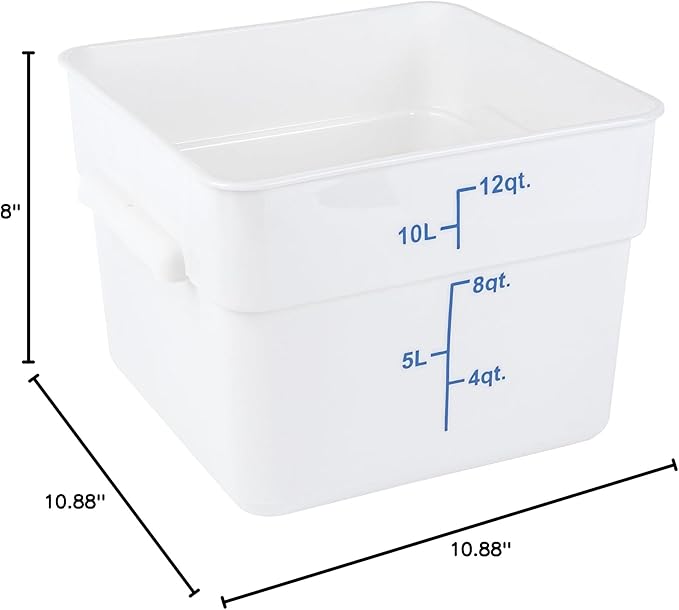 Restaurantware - Met Lux 12 Quart Food Storage Containers, 10 White Storage Containers - Lids Sold Separately, Blue Volume Markers, Dishwashable Containers, Side Handles, For Storing Foods