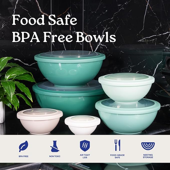 WHYSKO Mixing Bowl Set, 12 Piece Colorful Plastic Mixing Bowls with Lids Set for Food Prep Storage and Serving, Dishwasher Safe Microwave Safe for Kitchen Baking Cooking