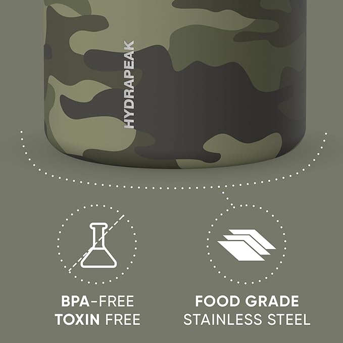 Hydrapeak 32oz Stainless Steel Vacuum Insulated Thermos Food Jar | Thermos for Hot Food and Cold Food, Wide Mouth Leak-Proof Soup Thermos for Adults, 10 Hours Hot and 16 Hours Cold (Camo)
