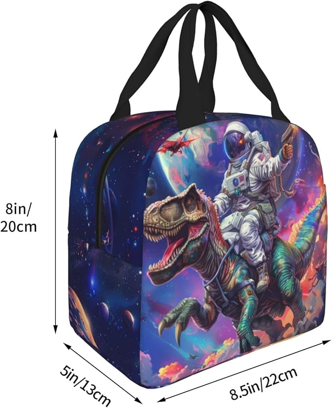 Yudchen Astronaut Riding Dinosaur Lunch Box 3D Cool Dinosaur Insulated Lunch Bag for Kids Women Men Reusable Cooler Space Lunch Tote Bag for Girls Boys Students School Picnic Travel Office