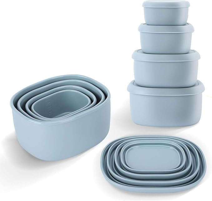4 Pcs Silicone Food Storage Containers with Lids,BPA Free Reusable Silicone Storage Containers for Food Freezer Dishwasher Safe (33.8oz, 20oz, 10oz, 6.7oz)(blue)