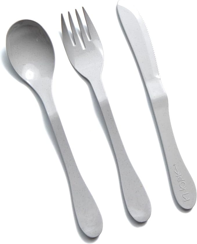 KNORK Eco 24 Piece (Fork, Knife, Spoon) Plant Based CutleryBamboo Reusable Flatware Set, Gray