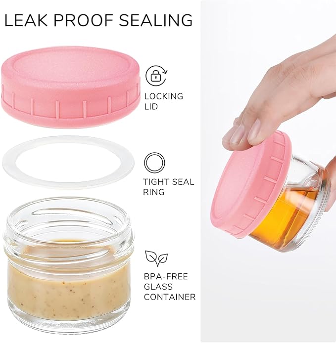 10-Pack Salad Dressing Containers To Go, 2.7oz Glass Small Condiment with Lids, Dipping Sauce Cups Set,Leakproof Reusable for Lunch Box Work Trip