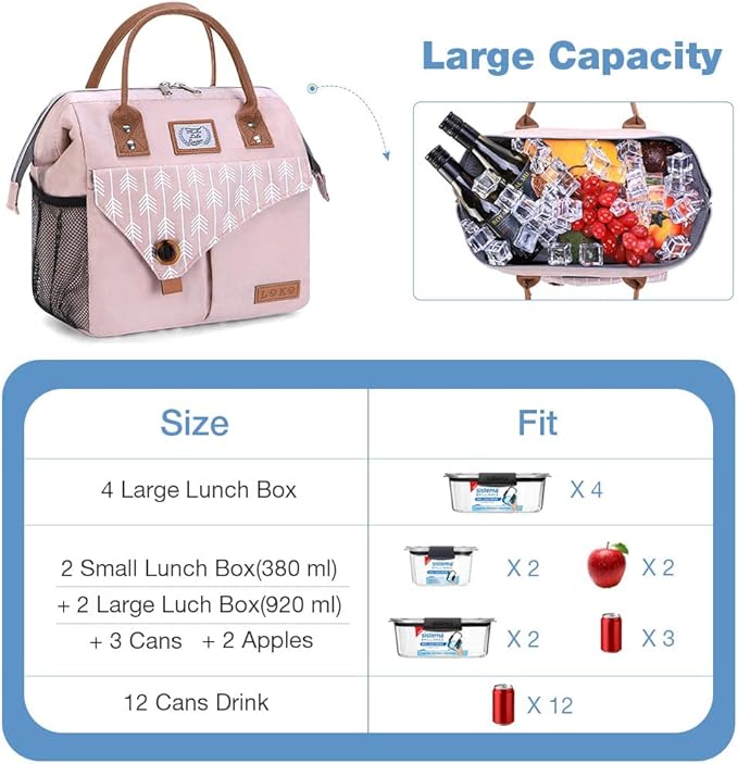 Lekesky Pink Lunch Bag for Women Insulated Lunch Box Leakproof Lunchbox for Adult Work