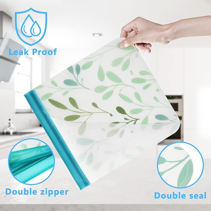 10 Pack Dishwasher Safe Reusable PEVA Food Storage Bags, Leak proof Reusable Freezer Bags for Food Storage Home Organization Traval & Make-up BPA FREE for Food Storage Home BPA FREE for Salad Fruit