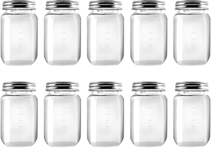 novelinks 16 Ounce Clear Plastic Jars Containers With Screw On Lids - Refillable Round Empty Plastic Slime Storage Containers for Kitchen & Household Storage - BPA Free (10 Pack)