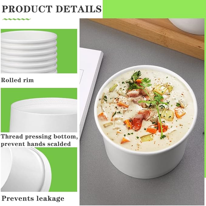 12 oz 50 Pack Paper Soup Containers with lids, Disposable Kraft Food Cups, Soup Cups Paper Ice Cream Cup, Dessert Cup, Yogurt Ice Cream Containers. Great For Restaurants, Take Outs, or To-Go Lunch