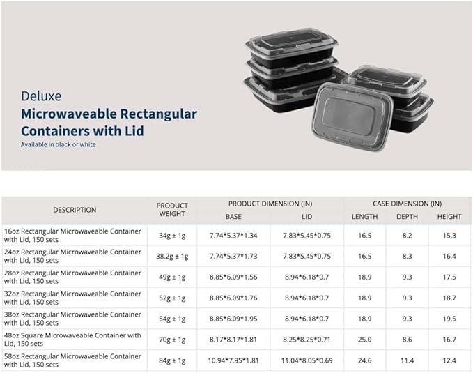 TIYA Takeout Food Containers - 28 oz Bulk 150 Pack with Lids - Rectangular Plastic To-Go Containers - Reusable, Microwavable, Dishwasher Safe - Leak-Proof for Meal Prep & Restaurants - BPA-Free