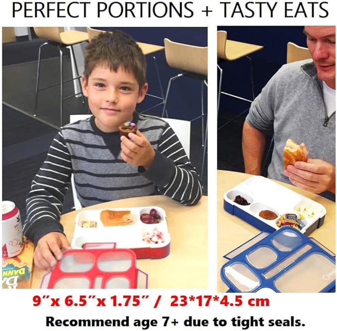 Bento Lunch Box for Kids: Leakproof Lunch Boxes, Snack Containers for Boys, Girls with 6 Compartments - School, Daycare, Meal Planning Portion Container, BPA-Free Boxes, Utensils, Red Navy Blue Set