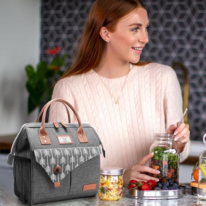Lekesky Lunch Bag for Women Insulated Lunch Box Leakproof Lunchbox for Adult Work, Grey