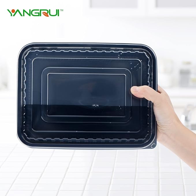 YANGRUI To Go Containers, 40 Pack (40 Trays + 40 Lids) 48oz 1 Compartment BPA Free Reusable Take Out Box Shrink Wrap Machine Washable Meal Prep Container