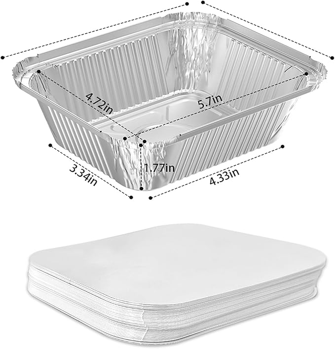 100 Pack 1 lb Disposable Aluminum Foil Pans Meal Prep Take Out Food Containers with Paper Lids for Catering, Baking, Roasting Food, Freezer Safe