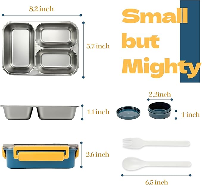 Stainless Steel Lunch Box for Kids, Girls Boys Bento Box for Food Storage Containers with Portable Utensil, Toddler Lunch Box with Removable Tray, Ideal for Ages 3-10,Dishwasher & Freezer Friendly