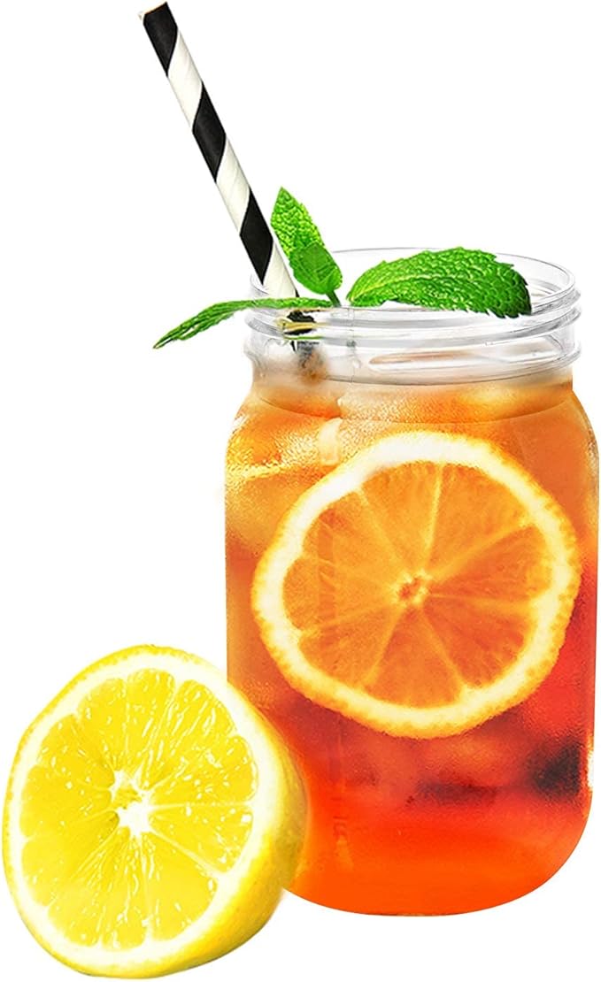 Tebery 12 Pack Clear Plastic Mason Jars with One Piece Lids, 16OZ Mason Cocktail Cup Shatterproof Drinking Jar, Refillable Empty Slime Storage Containers for Overnight Oats, Honey, Spices and Herbs