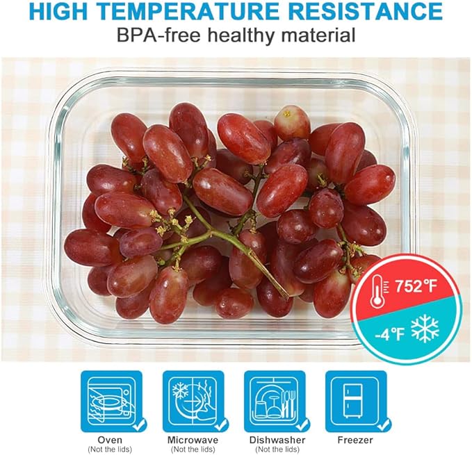 DAS TRUST [5-Packs, 36 Oz. Glass Meal Prep Containers with Locking Lids Glass Food Containers,Airtight Lunch Container,Microwave, Oven, Freezer and Dishwasher (4.5 Cup, Clear)