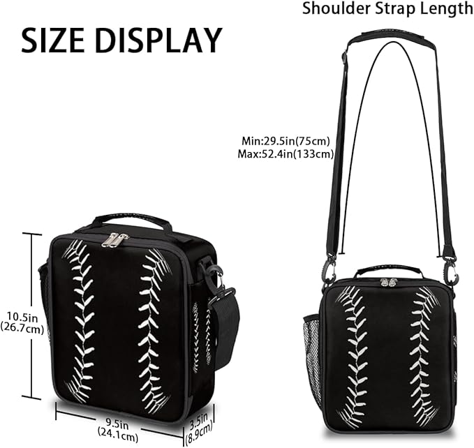 Baseball Kids Lunch Box Baseball Sport Insulated Lunch Bag Tote for Girls Boys Cooler Freezable Meal Prep Bag with Shoulder Strap Waterproof Lunch Container for School Office Picnic