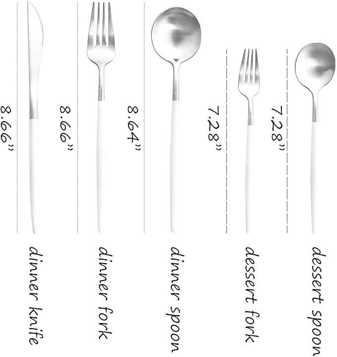 Matte Silverware Set, 10-Piece 18/10 Stainless Steel Satin Finish Flatware Set Service for 2, Kitchen Utensil Set, Tableware Cutlery Set for Home Restaurant (White Handle Silver, 10-Piece)