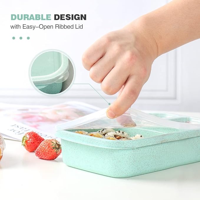 4 Pack Bento Lunch Box, 4 Compartment Meal Prep Containers, Lunch Box for Kids, BPA Free Plastic Reusable Food Storage Containers - Stackable, Suitable for Schools, Companies,Work and Travel