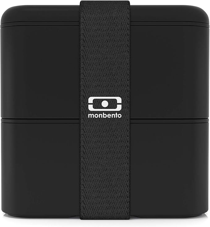 monbento - Large Bento Box MB Square Onyx with Compartments - Leakproof Lunch Box for Work or Meal Prep - BPA Free - Food Grade Safe - Black