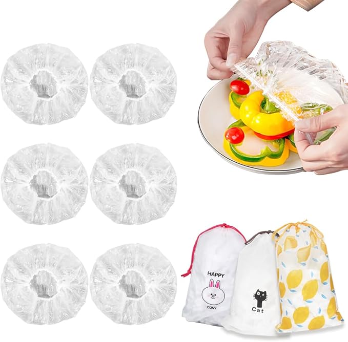 300PCS Bowl Covers Reusable, Plastic Bowl Covers for Bread Proofing with Elastic Clear Food Storage Covers for Leftover, Plastic Food Covers for Bowls for Family Outdoor Picnic (300-PCS)