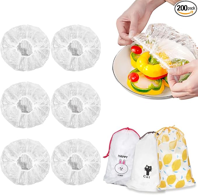 300PCS Bowl Covers Reusable, Plastic Bowl Covers for Bread Proofing with Elastic Clear Food Storage Covers for Leftover, Plastic Food Covers for Bowls for Family Outdoor Picnic (300-PCS)