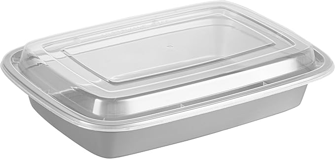 Restaurantware Asporto 28 Ounce Take Out Containers, 100 Food Containers With Lids - Microwavable, Disposable, Silver Plastic To Go Food Containers, No BPA, For Take Out And Delivery
