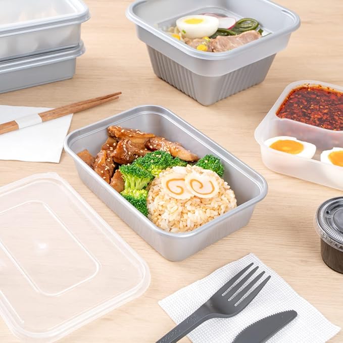 Restaurantware Futura 17 Ounce Meal Prep Containers With Lids 100 Microwavable To Go Containers - Disposable For Packaging Lunches or Take Out Orders Silver Plastic Food Containers With Lids