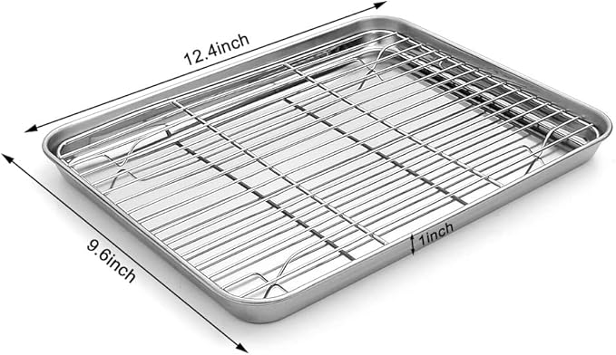 6 Pcs Stainless Steel Baking Sheet Tray Cooling Rack with Silicone Baking Mat Set, and 6 Pcs Glass Measuring Cups with Lids Set, for baking, Kitchen