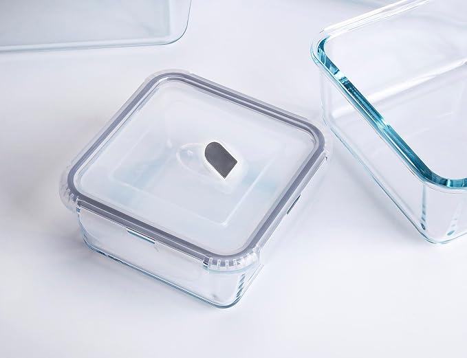 Extra Large Glass Storage Containers with Lids, Set-8-Piece Lunch Containers, Ideal for Storing Food, Vegetables, Fruits, Baking Cake & lot of other Tasty Food (Square)