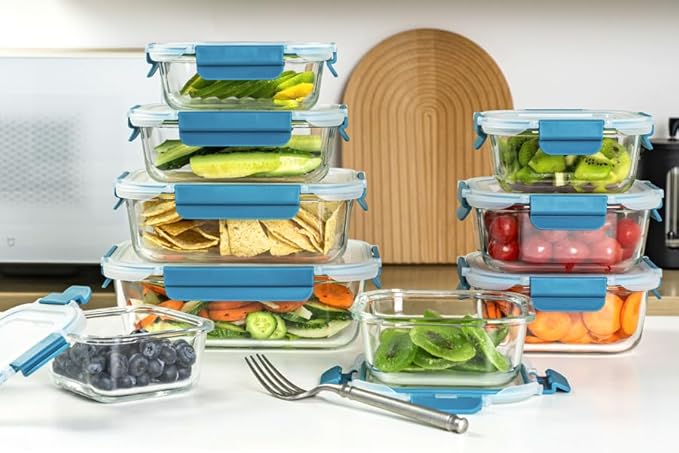 Glass Food Storage Containers with Airtight Lids-Glass Meal Prep Containers/Bento Box/Microwave Freezer Dishwasher Safe-Glass Lunch Box for Kitchen,Stackable,Large Capacity, BPA Free