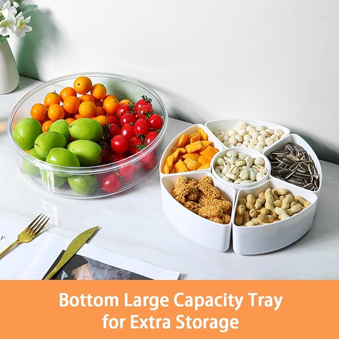 Veggie Tray With Lid for Fridge Organizer Bins Divided Snackle Box Container with 6 Compartments for Party Serving Platter, Fruit Tray with dip, Snack Storage, Reusable Meal Prep