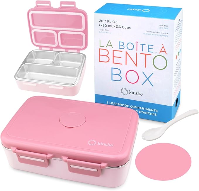 Stainless Steel Bento Box Lunch Container for Kids Adults with Removable Tray, Leakproof Silicone Seals, BPA Free 26 oz/790 mL (Pink)
